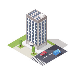 Fototapeta premium Vector isometric skyscraper apartment and office building for city map creation.