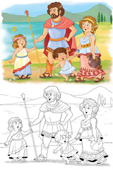 Obraz na płótnie Canvas History of family. History of fashion. Rich family in ancient Greece. Coloring page