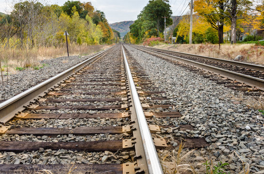 Railway Tracks in the Countryside on a Fall Day