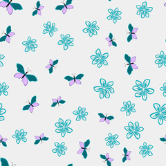 Color floral pattern with flowers and butterfly