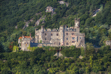 Fototapeta na wymiar Castle Reichenstein in the Rhine Valley is a symbol of the Rhine Romanticism of the 19. century