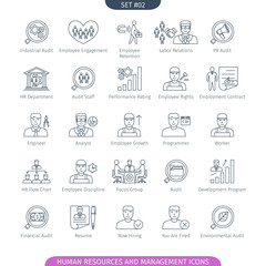 Human Resources And Management Icons Set. Linear style. Vector illustration.
