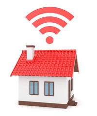 Wifi house on white background. Wireless technology. Internet, phone and radio signal. Network. 3D rendering