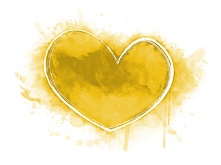 Wasserfarbe Farbfleck in gelb mit weißem Herz, hochauflösende Illustration für kreative Designhintergründe