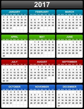 2017 vector calendar sundays first 