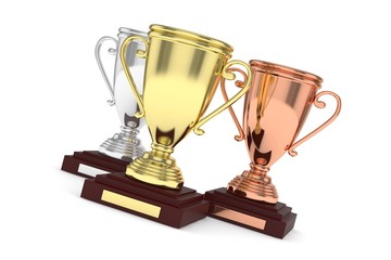 Three cups on white background. 3D rendering.