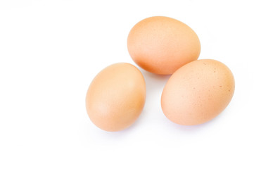 Chicken eggs on white background. Top view