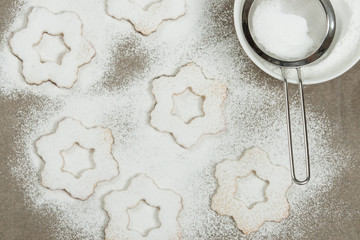 Homebaked Christmas Star Cookies, Icing Sugar. Decorating Proces