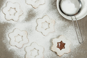 Homebaked Christmas Star Cookies, Icing Sugar. Decorating Proces