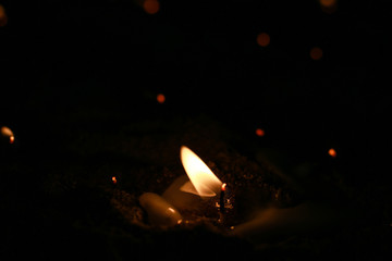 Candle flame in the dark close up