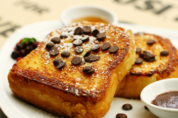 Close up of bread toast on the table. Selective focus.
