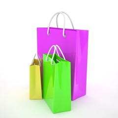 Paper Shopping Bags isolated on white background. 3d rendering.