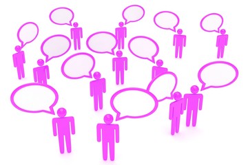 people with talk bubbles isolated over a white background. 3d rendering.