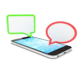 smartphone with bubbles isolated on white background. 3d rendering.