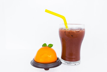 Cold cocoa, orange cake.