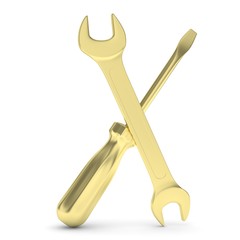 3D Illustration Wrench and screwdriver, service concept