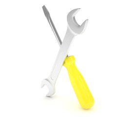 3D Illustration Wrench and screwdriver, service concept