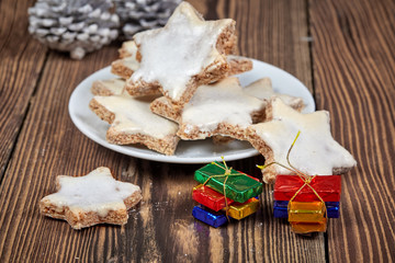 Cinnamon stars, christmas parvels and pine cones