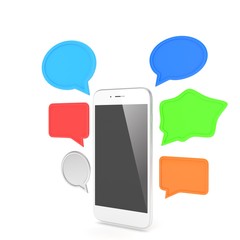 smartphone with bubbles isolated on white background. 3d rendering.