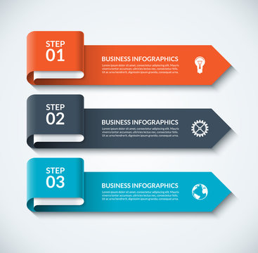 Arrow design elements for business infographics. Minimalistic template with 3 options, steps, parts. Can be used for web, diagram, graph, workflow layout, chart, report. Vector numbered banner