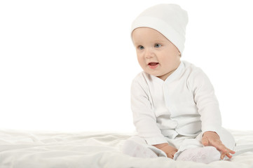 Adorable baby on white background
