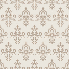 Fototapeta premium Beige hand drawn fkoral damask seamless pattern. Floral sketch background. Vector illustration.