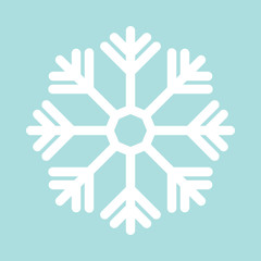 Simple flat snowflake icon, white on blue background