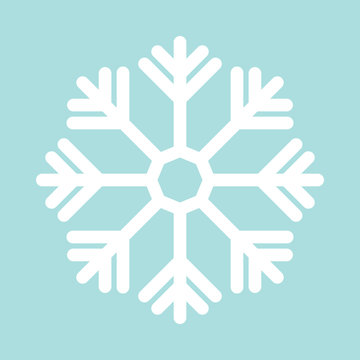 Simple flat snowflake icon, white on blue background
