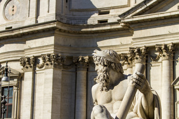 Detail of Fontana dei Quattro Fiumi on Piazza Navona in Rome, Italy