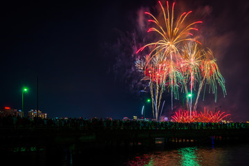 Fourth of July fireworks over the Broad Canal at night, in Cambr