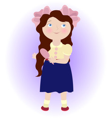 Cartoon girl with comb illustrating Virgo zodiac sign.