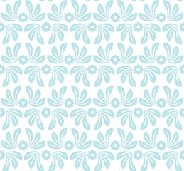 Seamless pattern with blue decorative floral elements.