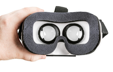 hand holding virtual glasses on a white background isolated