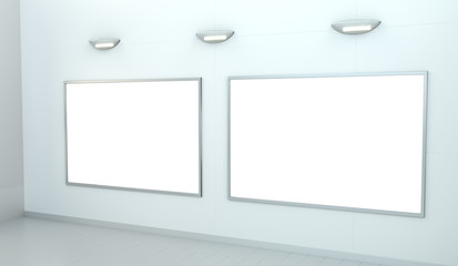 Obraz premium Two white blanks canvas on a wall 3D rendering