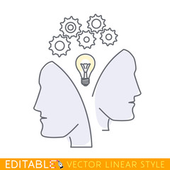 Thinking mechanism, abstract icon. Editable outline sketch. Stock vector illustration.