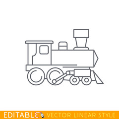 Steam locomotive icon. Editable outline sketch. Stock vector illustration.
