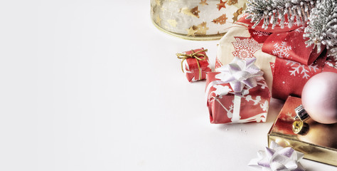 Gifts in the package under a spruce.