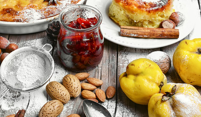 Homemade cake with quince