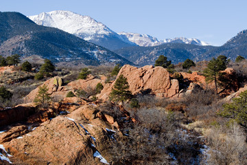 Pikes Peak and Red Rock Canyon Colorado in Winter