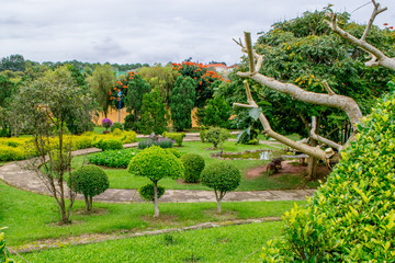View at a lamdscape design in a beautiful lush park of flowers at Dalat Vietnam