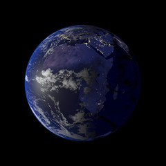 Earth night view from space 3d rendering.
