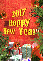 postcard - Happy New Year 2017, 3D rendering