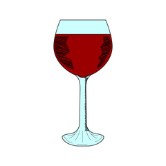 Glass of red wine, color sketch, isolated on white background. Hand drawn illustration.