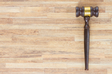 Wooden Law Gavel, copy space on wooden table desktop background