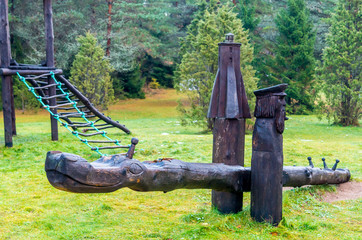 Wooden Swing at Green Meadow