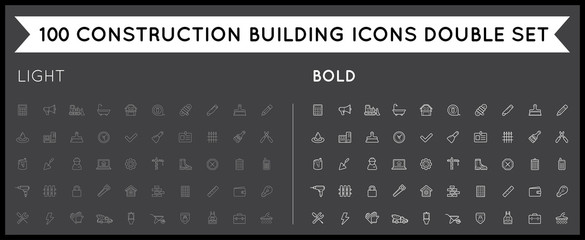 Set of Thin and Bold Vector Construction Building Icons Home and