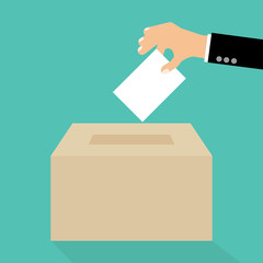 Voting concept in flat style - hand putting paper in the ballot