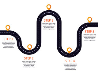 Winding road with pin-pointer. Infographic template  of steps. Vector EPS 10