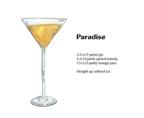 hand drawn watercolor cocktail Paradise on white background