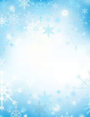 Vector snowflake blue winter background, snow christmas backdrop